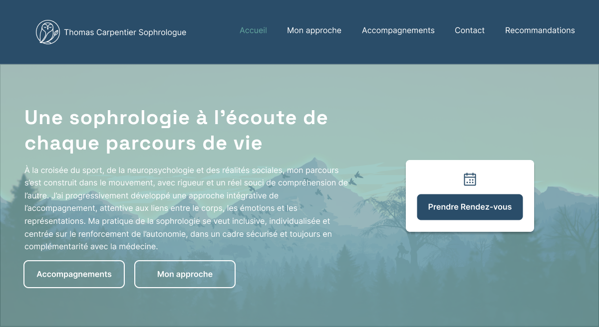 Capture d'écran du projet web Thomas C. Sophrologue développé avec Eleventy et Decap CMS